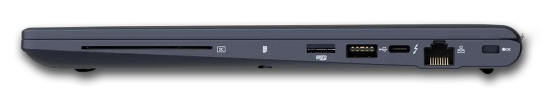 Side view of the Dynabook Portégé X30L-M, showing its various connectivity ports including USB-C, HDMI, and Thunderbolt 4